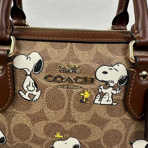 Coach X Peanuts Rowan Satchel Bag Signature Canvas With Snoopy Print Tan CBM33 - Picture 10 of 11